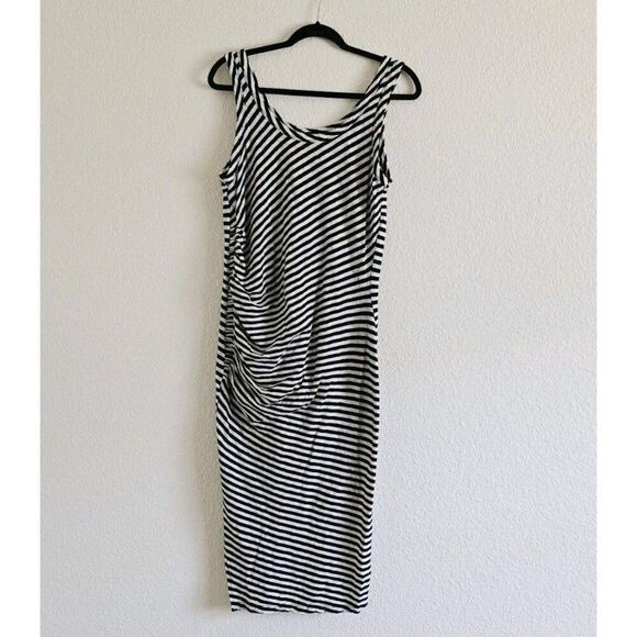 All Saints Tina T-Shirt Dress Size L Stripe Black Sleeveless Side-Slits Cotton - Picture 9 of 9